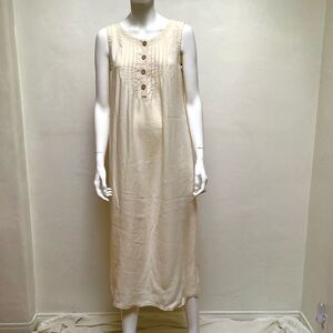 David Dart Linen Long Dress S Sleeveless Tan/ Cream EUC Eileen Fisher Style